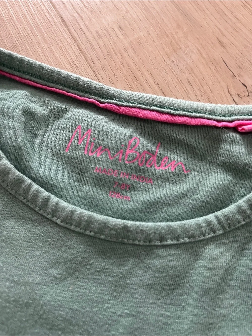 Mini Boden Teal Green Long-Sleeve Tee with Red & Brown Bird Applique